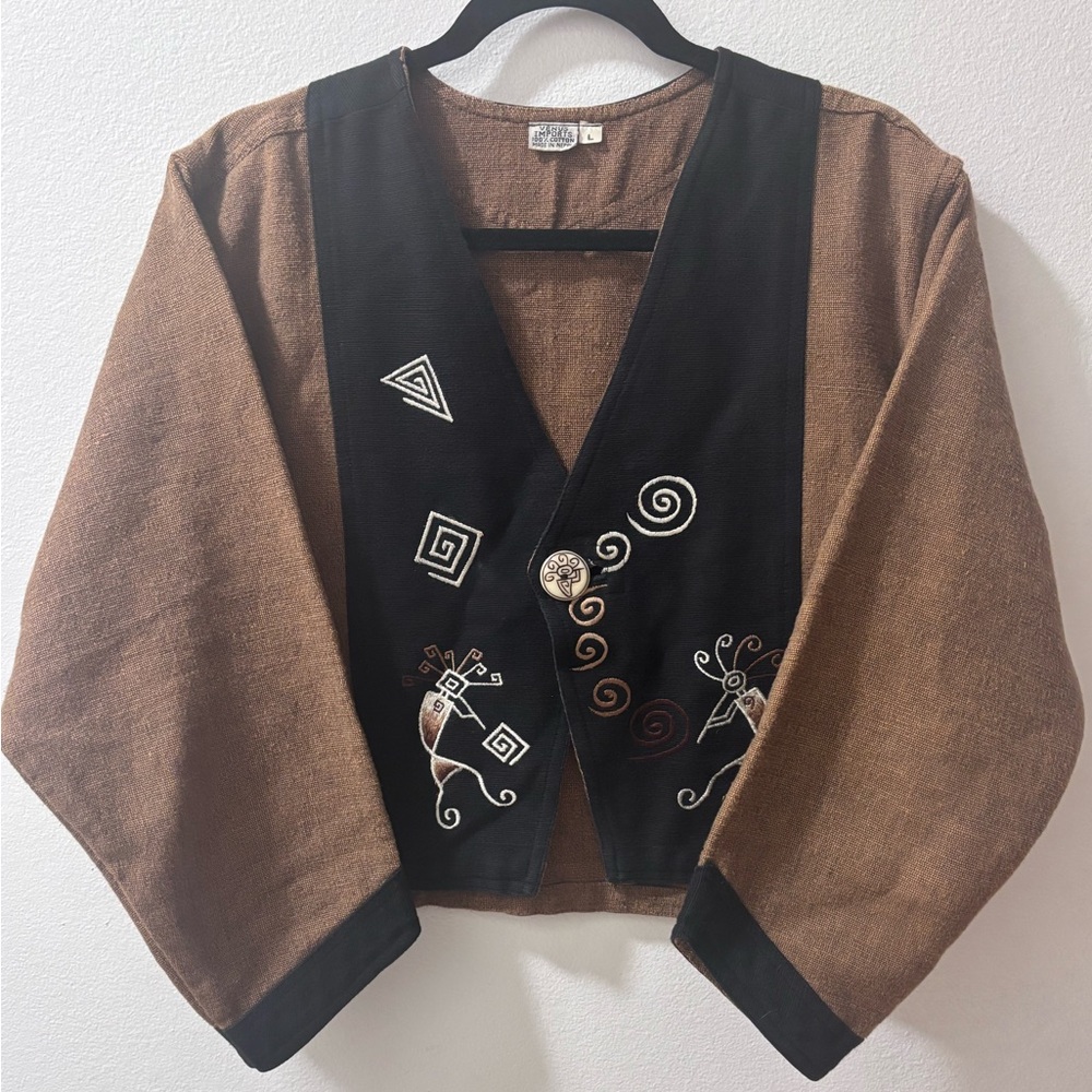 VENUS Brown Cropped Jacket with Black Embroidered Front vintage
